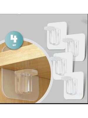 Mikasso 4 Adet Şeffaf Raf Desteği Geçmeli Raf Klips Sabitleyici Askı Plastik Turuncu