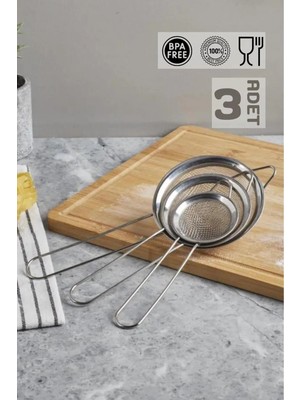 Mikasso 3’lü Paslanmaz Çelik Small Süzgeç Kevgir Seti ( 6 - 8 - 10 Cm) Paslanmaz Çelik 3 Paslanmaz Çelik