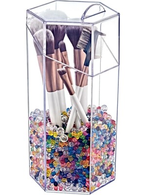 Mikasso Mini Boy Kapaklı Fırça Düzenleyici Makyaj Organizer Plastik Beyaz Tr