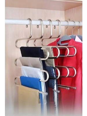 Mikasso Metalik Dolap Içi Akıllı Krom Askı Pantolon Askısı 5 Katlı Metal Gri Tr