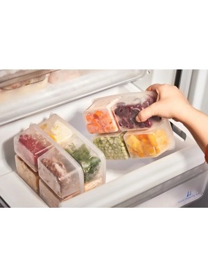 Mikasso 4 Adet 4 Bölmeli Dondurulmuş Öğünlük Et ve Sebze Saklama Kabı - Buzluk Kıyma Kutusu -1000 ml Plastik