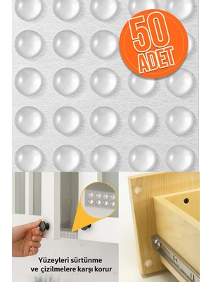 Mikasso 50’li 10MM Yapışkanlı Şeffaf Silikon Ses Stoperi Dolap Çekmece Tamponu Koruyucu Şeffaf