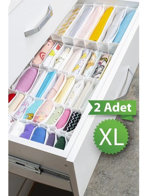 Mikasso 2 Adet 8 Bölmeli Çizgili Akordiyon Çok Amaçlı Çekmece Dolap Içi Organizer Düzenleyici 30X39X14 cm Xl