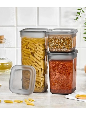 Mikasso 3 Lü Erzak Kabı Saklama Kabı Antrasit (1700ML+1100ML+500ML ) Plastik Gri