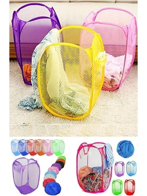 Mikasso Çok Amaçlı Katlanır Oyuncak Filesi ve Pratik Çamaşır Sepeti Kumaş Çok Renkli 50 x 70