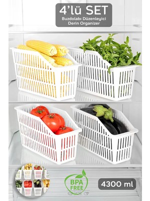 Mikasso Buzdolabı Içi Düzenleyici Seti, Çok Amaçlı Meyve ve Sebze Sepetleri, 4 Adet Plastik Tr