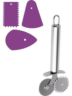 Mikasso 4'lü Set Hamur Kazıyıcı Spatula Pasta Dekorasyon Seti, Pizza Hamur Kesici Ahşap Kahverengi