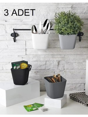 Mikasso 223 3'lü Düzenleyici Organizer Kaktüs Saksısı Asılabilir Organizer Plastik 10 x 15 Gri