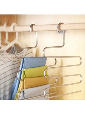 Mikasso 5 Katlı Metal Pantolon ve Eşarp Askısı Metal Bej