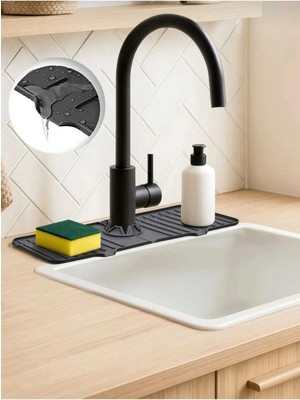 Mikasso Füme Elastik Musluk Mat Su Tutucu Düzenleyici Silikon Kaydırmaz Mutfak Banyo Lavabo Tezgah Matı Süng