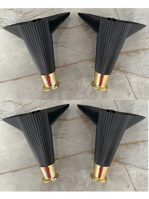 Mikasso Çizgili Siyah Gold Renk Plastik Ayak 15 cm Baza Koltuk Sehpa Dolap Ayağı 4 Adet Gold Siyah