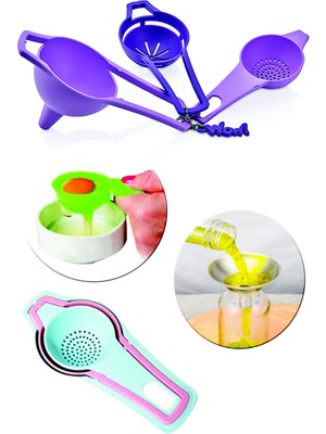 Mikasso 3 Lü Pratik Süzgeç Huni Seti Plastik Beyaz