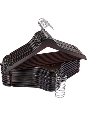 Mikasso 6 Adet Ahşap Görünümlü Plastik Kıyafet ve Elbise Askısı Siyah Plastik Çok Renkli