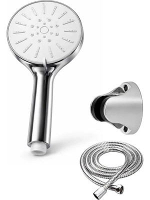 Mikasso Krom Beyaz Duş Başlığı Seti Banyo Duş Başlığı Gümüş Plastik