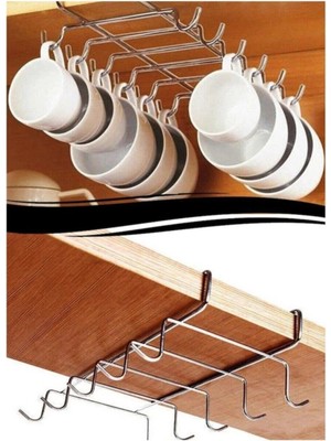 Mikasso Mutfağınız Için Raf Altı 10 Kancalı Kahve Fincanı Askısı Aparatı Metal Kahverengi