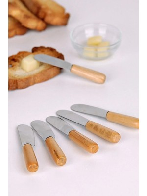 Mikasso 6'lı Bambu Saplı Kahvaltılık Tereyağ Reçel Bıçağı,6'lı Kahvaltılık Bıçak Seti Ahşap Kahverengi