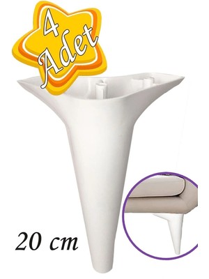 Mikasso 4 Adet Zelve 20 cm Beyaz Lüx Mobilya Kanepe Sehpa Ünite Koltuk Ayağı Baza Ayak Beyaz