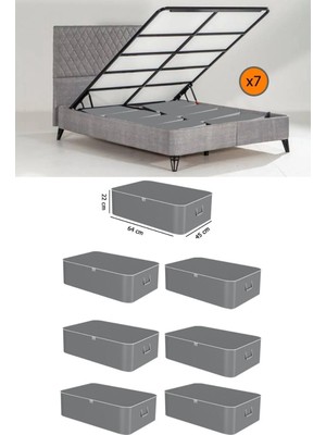 Mikasso 7 Adet Antrasit -Çekyat Baza Tipi Hurc - Baza Altı Büyük Boy Saklama Hurcu 65 x 45 x 22 cm Polipropi