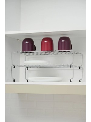 Mikasso 47 cm 2 Li Krom Dolap Içi Raf Düzenleyici Büyük Tek Ürün Kaliteli Ürün Paslanmaz Metal 22 x 12 Gri T