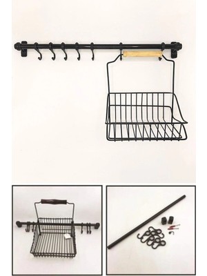 Mikasso Retro Askılı Mutfak Sepeti Tezgah Üstü Duvar Askılı Ahşap Kulplu Düzenleyici Ahşap Beyaz
