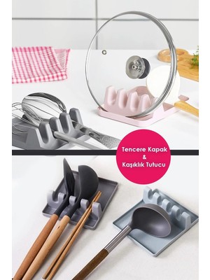 Mikasso Ersat Home Kaşık Kepçe Altlığı Kaşıklık Tencere Kapağı Spatula Tutucu 2 Li Plastik Pembe