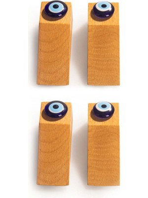 Mikasso 4 Adet Ahşap Kahverengi Kapı Stoperi Nazar Boncuklu Kapı Durdurucu