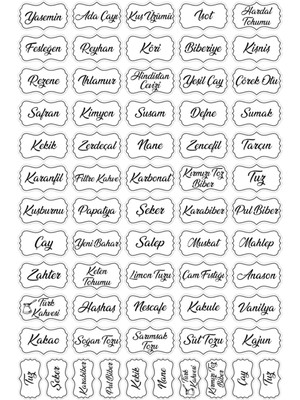 Mikasso Şeffaf 107 Adet Baharat Bakliyat Kuruyemiş Kavanoz Sticker Etiket Ahşap