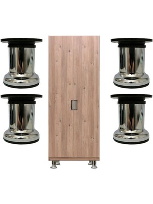 Mikasso 8 cm Çap 51 mm Ayarlı Metal Dolap Vestiyer Komidin Baza Ayağı (4 Adet) Gri