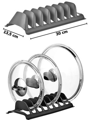 Mikasso 8 Bölmeli Tencere Kapak Tutucu Düzenleyici Tencere Kapağı Standı Kırılmaz 30CM Plastik Siyah