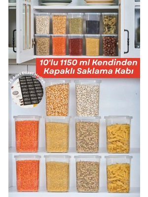 Mikasso 10 Adet 20 Parça Etiketli Kendinden Kapaklı Erzak Dondurucu Baharat Saklama Kabı Seti 1,15 Litre Pla