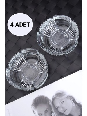 Mikasso 4 Adet Cam Kristal Lüks Küllük - Kül Tablası - Yuvarlak Kül Tabağı Cam Turuncu Yuvarlak