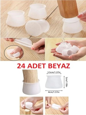 Mikasso 24 Adet Silikon Masa Sandalye Koruyucu, Masa Sandalye Kaydırmaz, Zemin Koruyucu Silikon Beyaz
