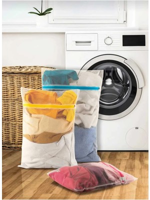 Mikasso 3 Adet Farklı Boy (Büyük 40*60CM Orta 35*50CM Küçük 30*40CM) Çamaşır Yıkama Filesi Renkli Fermuarlı