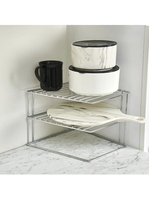 Mikasso Köşe Tabaklık Rafı - Krom Metal 25 x 25 Ekru Tr
