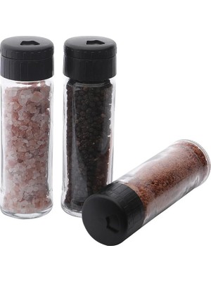 Mikasso 3'lü Siyah Kapaklı Baharatlık Cam Siyah