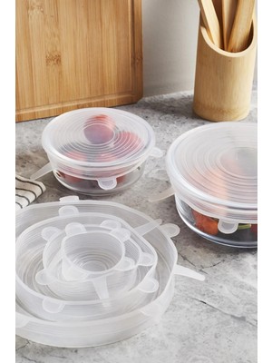 Mikasso Silicone 6'lı Strech Kapak, Hava Geçirmez, Farklı Boyutlarda, Pratik Kullanım Plastik Turuncu
