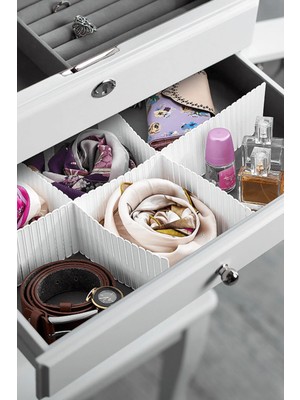 Mikasso 8 Adet Ayarlanabilir Kesilebilir Çekmece Düzenleyici Çekmece Organizer 54X8,5 cm Plastik 40 x 40 Bey