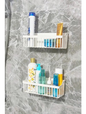 Mikasso Yapışkanlı Dolap Içi Düzenleyici, 2'li Mutfak Duş Rafı Organizer Şampuanlık, Plastik Plastik 25 x 25