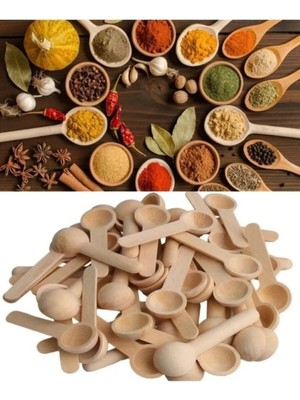 Mikasso Naturel Ahşap 6’lı Mini Baharat Reçel ve Bal Kaşığı Çok Amaçlı Pratik Kaşık Çelik Çok Renkli
