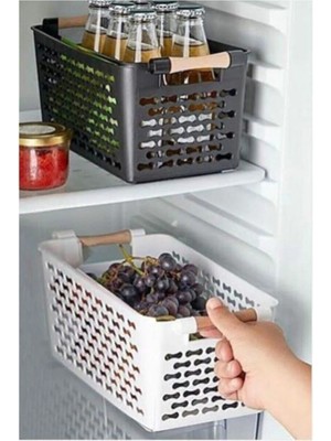 Mikasso Buzdolabı Düzenleyici Organizer, Ahşap Saplı Plastik Düzenleyici Sepet Siyah Plastik Tr