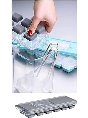 Mikasso Pratik 12 Bölmeli Bas Parmak Silikon Buz Kalıbı Kapaklı Silikon Yapışmaz Bas Parmak Buzluk Silikon