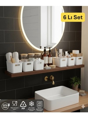 Mikasso Bath 6 Adet Banyo Düzenleyici Organizer Beyaz Renk Plastik Çok Amaçlı Dolap Düzenleyici Plastik 25 x