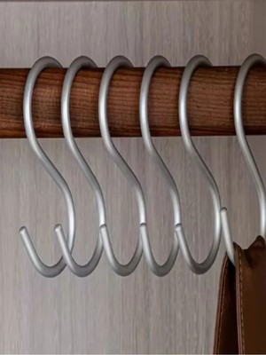 Mikasso Mutfak, Elbise Dolabı Askı; Kupa, Kemer, Çanta Askısı; S Kanca Askı 10 Adet Metal Gri