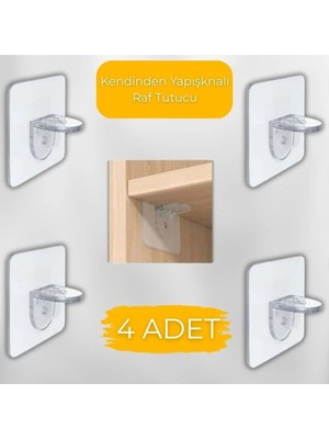 Mikasso Kiru 4'lü Yapışkanlı Raf Tutucu Seti Plastik 10 x 15 Şeffaf Cn