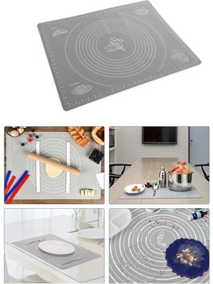 Mikasso Hamur Açma Silikon Yoğurma Matı Silpat Gri Hamur Matı Pasta Fırın Altlığı Çok Amaçlı Silikon