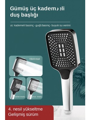 Mikasso Kademeli Basınçlı Duş Başlığı – Hibrit, Darbe ve Yağmur Modu – Yüksek Basınçlı Su Tasarruflu Gümüş P
