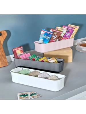 Mikasso 5 Bölmeli Dolap Içi Düzenleyici Çay, Tatlı, Paket Düzenleyici Çok Amaçlı Düzenleyici Beyaz 2 Adet Pl