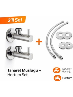 Mikasso Çubuk Kollu Klozet Flex Bağlantı Takımı 2 Adet 50 cm Flex Hortum 2 Adet Klozet Taharet Musluğu
