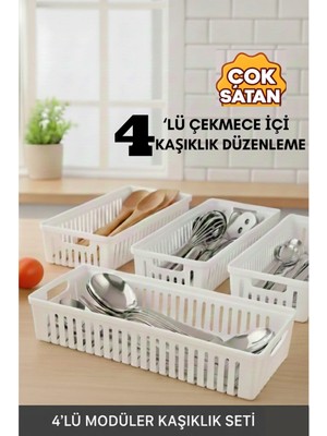 Mikasso 4'lü Modüler Kaşıklık Seti - Mutfak Düzenleyici Çekmece Içi Organizer Bıçaklık Kepçelik Plastik Beya