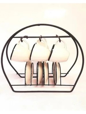 Mikasso Şık Siyah Metal Fincan Askılığı ve Sunum Standı, Dekoratif ve Kullanışlı Tasarım Metal Siyah Tr